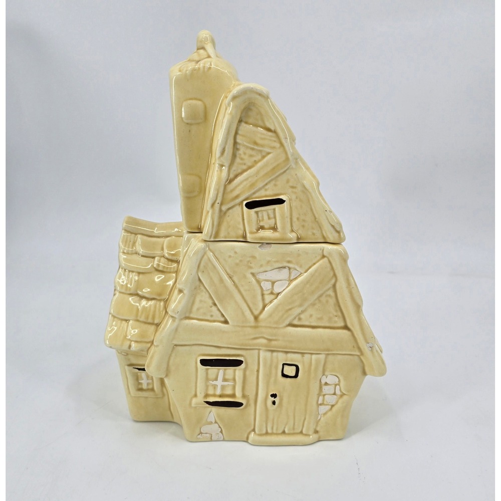 Vintage Large Ceramic English Cottage Cookie Jar Canister Tudor Cottagecore